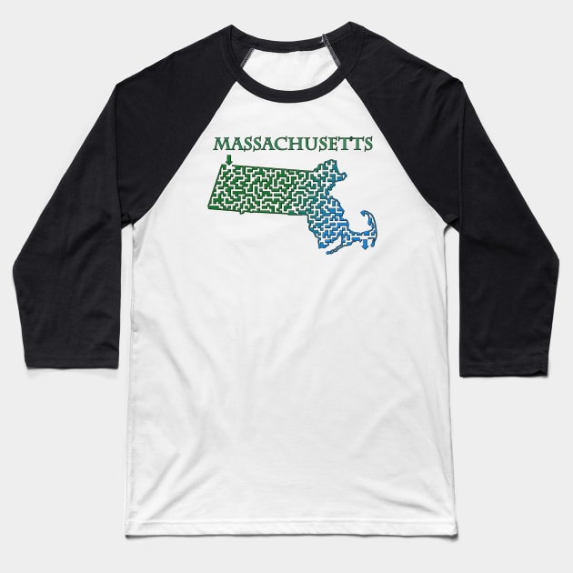 State of Massachusetts Colorful Maze Baseball T-Shirt by gorff